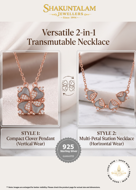 925 Sterling Silver Rose Gold 2-in-1 Magnetic Clover Heart Necklace